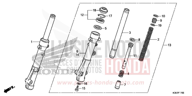 FRONT FORK for PCX 125 PEARL SIENA RED (R320) from 2017
